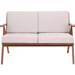 Kirklands Home Upholstered Acacia Wood Outdoor Loveseat Gray Sale