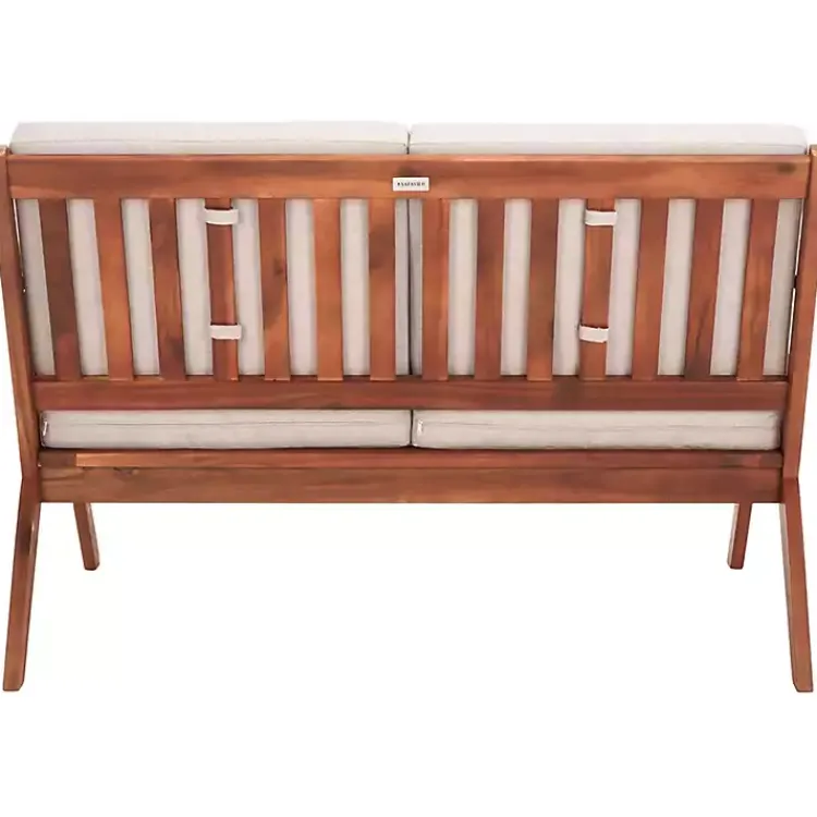 Kirklands Home Upholstered Acacia Wood Outdoor Loveseat Gray Sale