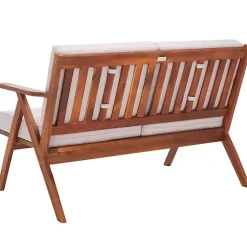 Kirklands Home Upholstered Acacia Wood Outdoor Loveseat Gray Sale