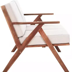 Kirklands Home Upholstered Acacia Wood Outdoor Loveseat Gray Sale