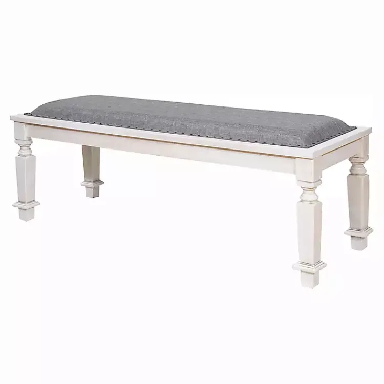 Kirklands Home Upholstered Antique White Quin Bench Gray Discount