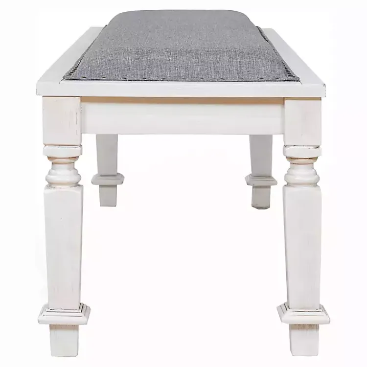 Kirklands Home Upholstered Antique White Quin Bench Gray Discount
