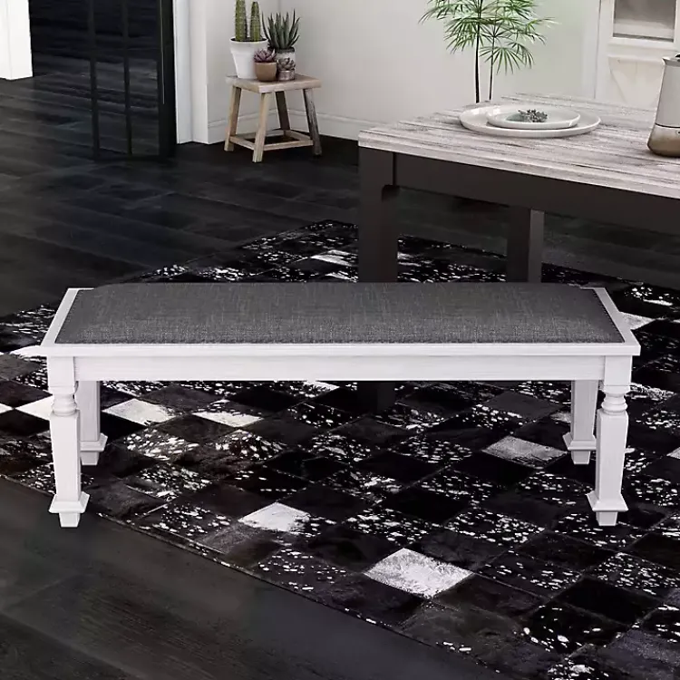 Kirklands Home Upholstered Antique White Quin Bench Gray Discount