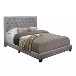 Kirklands Home Upholstered Button Tufted Wing King Bed Gray Clearance