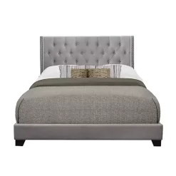 Kirklands Home Upholstered Button Tufted Wing King Bed Gray Clearance
