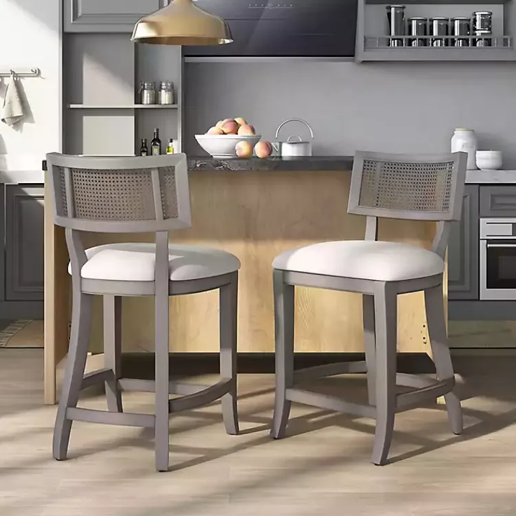 Kirklands Home Gray Upholstered Farmhouse Counter Stool Sale
