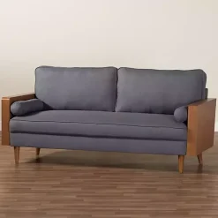 Kirklands Home Upholstered Harley Walnut Sofa Gray Hot