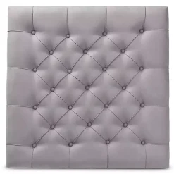 Kirklands Home Upholstered Linen Tufted Ottoman with Shelf Gray Best