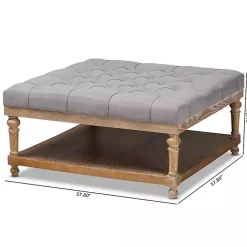 Kirklands Home Upholstered Linen Tufted Ottoman with Shelf Gray Best