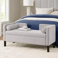Kirklands Home Upholstered Modern Split Back Bench Gray Discount