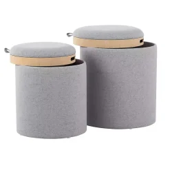 Kirklands Home Upholstered Ottomans with Tray Tops, Set of 2 Gray New