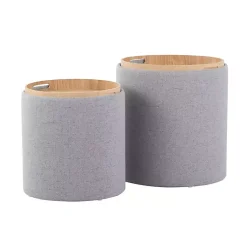 Kirklands Home Upholstered Ottomans with Tray Tops, Set of 2 Gray New