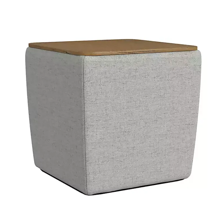 Kirklands Home Upholstered Storage Ottoman with Wood Lid Gray Hot