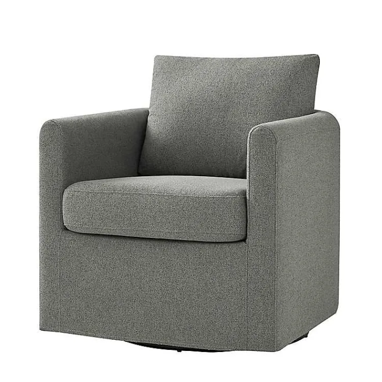 Kirklands Home Upholstered Vasser Slipcover Swivel Chair Gray New