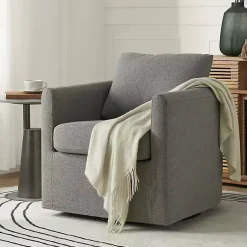 Kirklands Home Upholstered Vasser Slipcover Swivel Chair Gray New