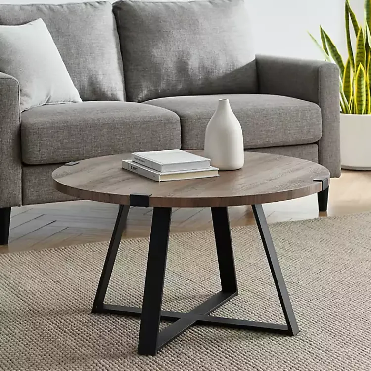 Kirklands Home Urban Rustic Round Coffee Table Gray Hot