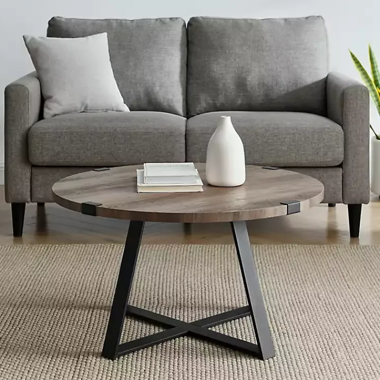 Kirklands Home Urban Rustic Round Coffee Table Gray Hot