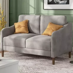 Kirklands Home Velvet Upholstered Modern Loveseat Gray New