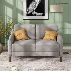 Kirklands Home Velvet Upholstered Modern Loveseat Gray New
