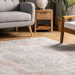 Kirklands Home Vintage Floral Washable Area Rug, 8x10 Gray Sale
