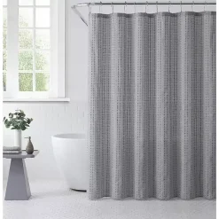 Kirklands Home Waffle Cotton Blend Shower Curtain Gray Hot