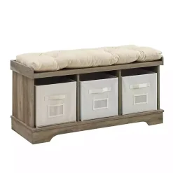 Kirklands Home Gray Wash Entryway Bench and Storage Bins Tan Online