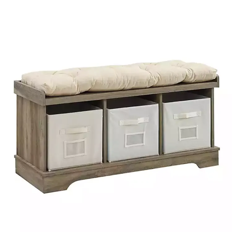 Kirklands Home Gray Wash Entryway Bench and Storage Bins Tan Online