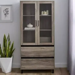 Kirklands Home Wash Glass Door Storage Hutch Gray Hot