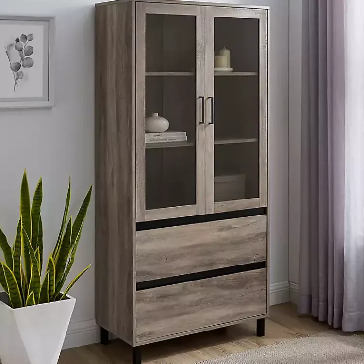 Kirklands Home Wash Glass Door Storage Hutch Gray Hot