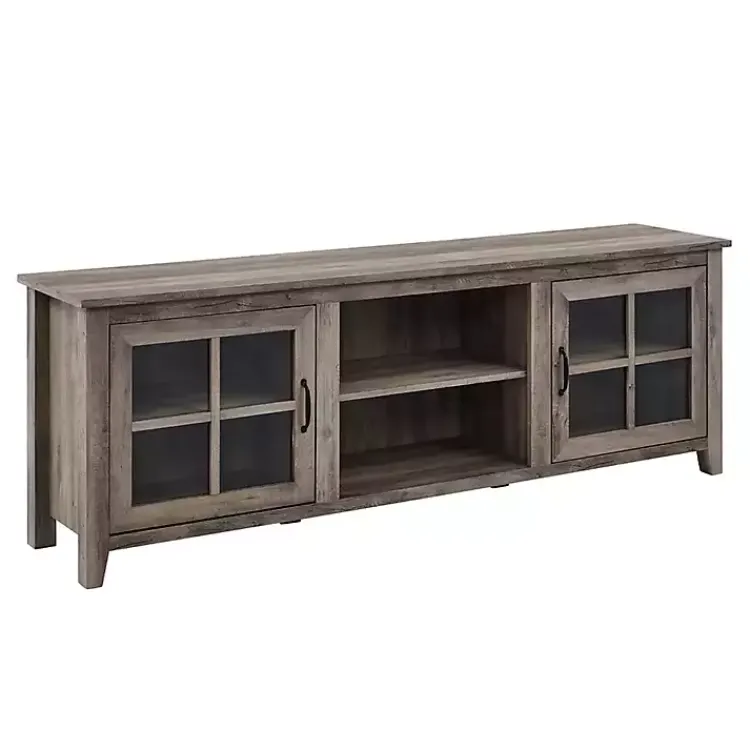 Kirklands Home Wash Glass Door TV Stand Gray Sale