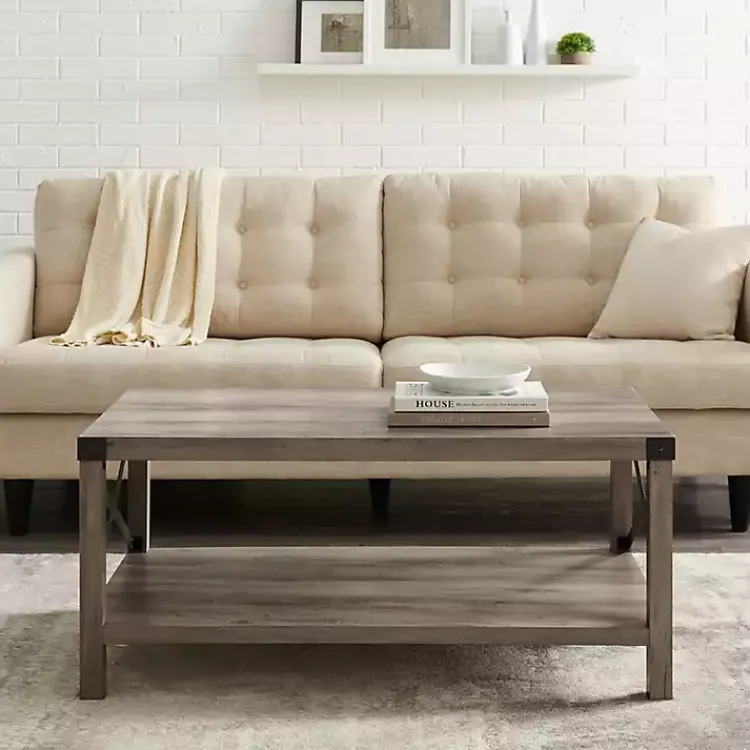 Kirklands Home Wash Industrial X-Frame Coffee Table Gray Discount