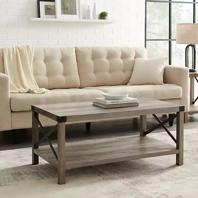 Kirklands Home Wash Industrial X-Frame Coffee Table Gray Discount