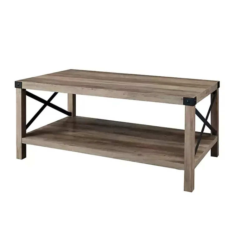 Kirklands Home Wash Industrial X-Frame Coffee Table Gray Discount