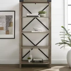 Kirklands Home Wash Metal X Frame Back Bookshelf Gray
