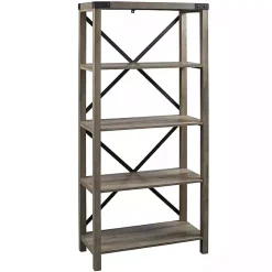Kirklands Home Wash Metal X Frame Back Bookshelf Gray
