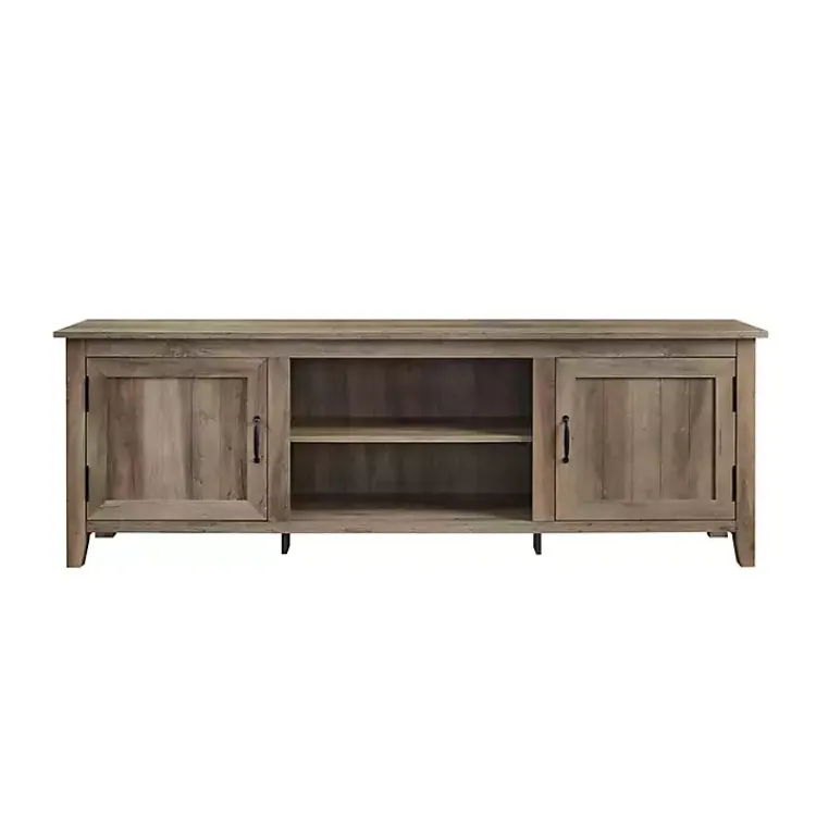 Kirklands Home Gray Wash Wood Grooved Door TV Stand Brown