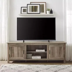 Kirklands Home Gray Wash Wood Grooved Door TV Stand Brown