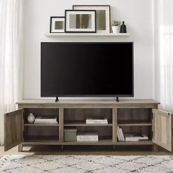 Kirklands Home Gray Wash Wood Grooved Door TV Stand Brown