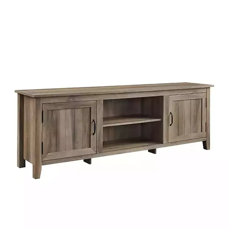 Kirklands Home Gray Wash Wood Grooved Door TV Stand Brown