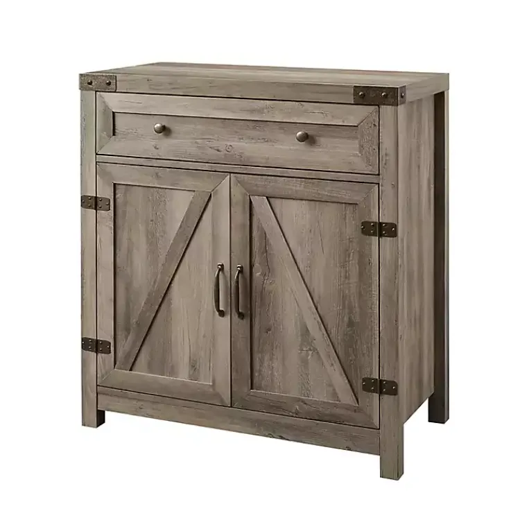 Kirklands Home Wash Wooden and Metal Barn Door Cabinet Gray Outlet