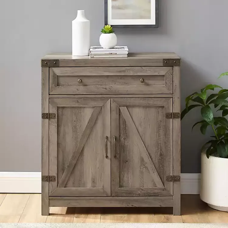 Kirklands Home Wash Wooden and Metal Barn Door Cabinet Gray Outlet