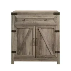 Kirklands Home Wash Wooden and Metal Barn Door Cabinet Gray Outlet