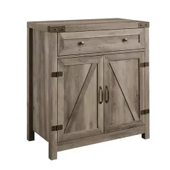 Kirklands Home Wash Wooden and Metal Barn Door Cabinet Gray Outlet