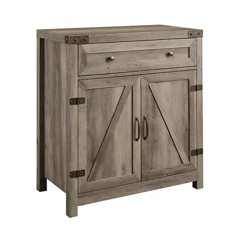 Kirklands Home Wash Wooden and Metal Barn Door Cabinet Gray Outlet