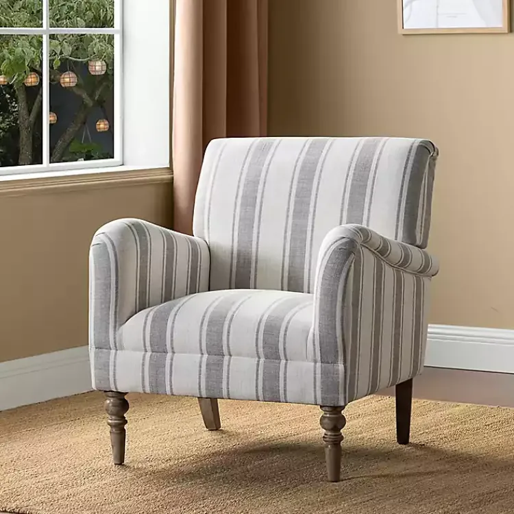 Kirklands Home Gray White Carved Slope Stripe Accent Chair Hot