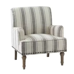 Kirklands Home Gray White Stripe Upholstered Accent Chair Discount
