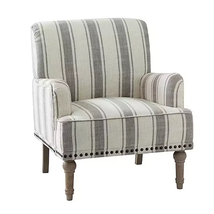 Kirklands Home Gray White Stripe Upholstered Accent Chair Discount