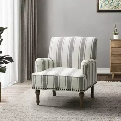 Kirklands Home Gray White Stripe Upholstered Accent Chair Discount