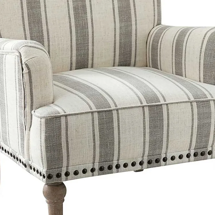 Kirklands Home Gray White Stripe Upholstered Accent Chair Discount