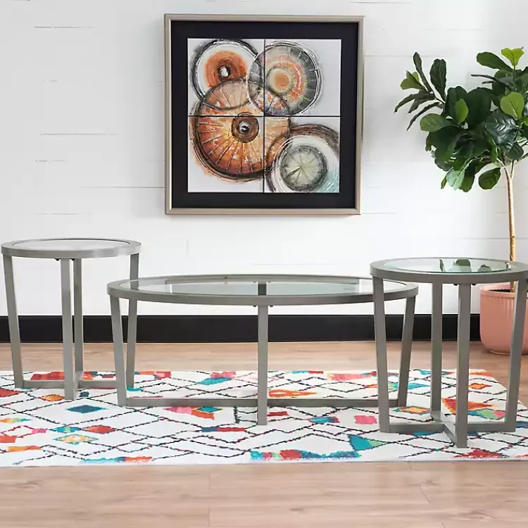 Kirklands Home Wood & Glass Top 3-pc. Table Set Gray New